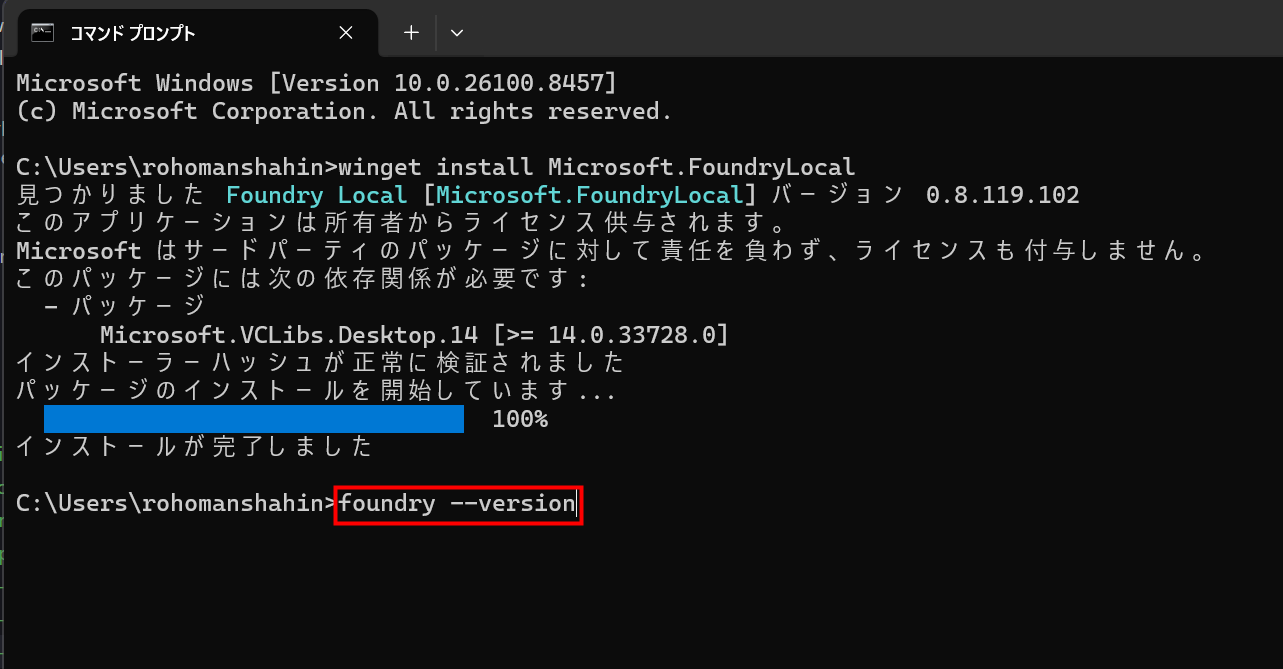 Foundry Localのインストールとバージョン確認