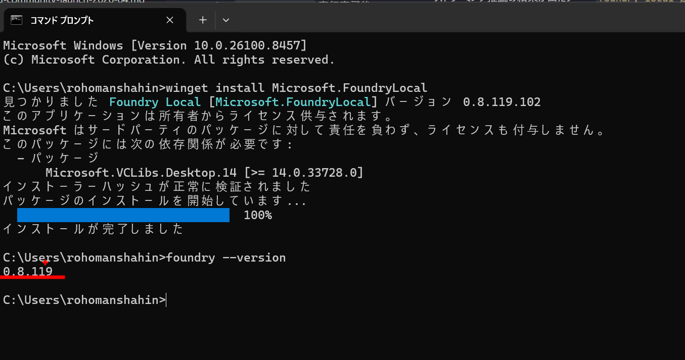Foundry Localのインストールとバージョン確認