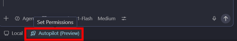 VS Code Copilot チャット下部の Autopilot (Preview) ボタン